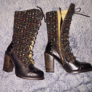 Oak Tree Farms leather and fabric granny boots size 8.5